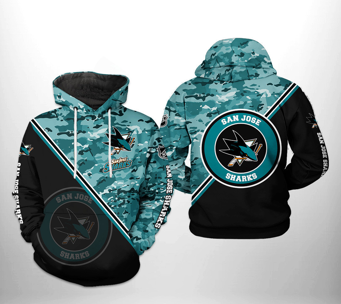 San Jose Sharks Camo Team 3D All Over Print Hoodie & Zip Hoodie