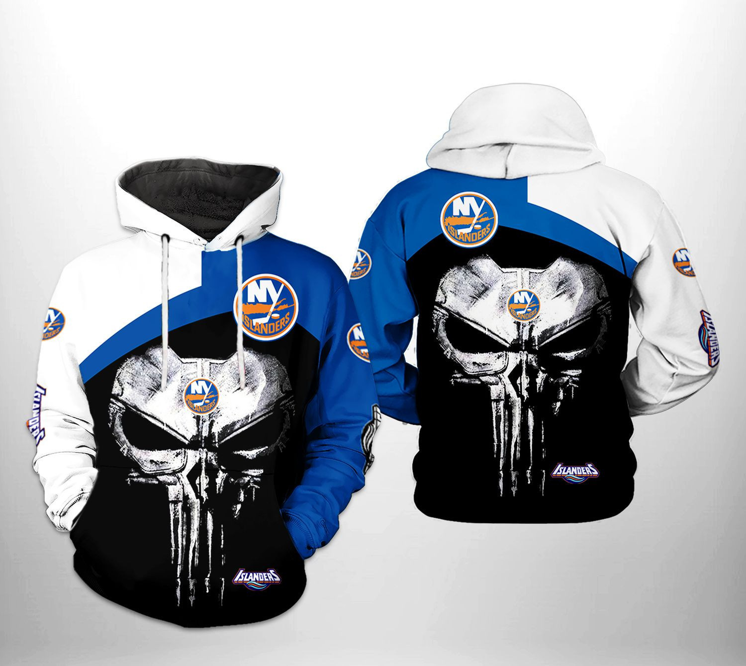 New York Islanders Skull Punisher 3D All Over Print Hoodie & Zip Hoodie