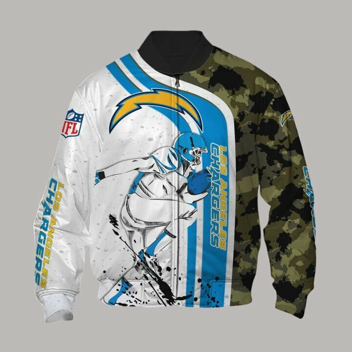 Los Angeles Chargers White Blue Camo Bomber Jacket