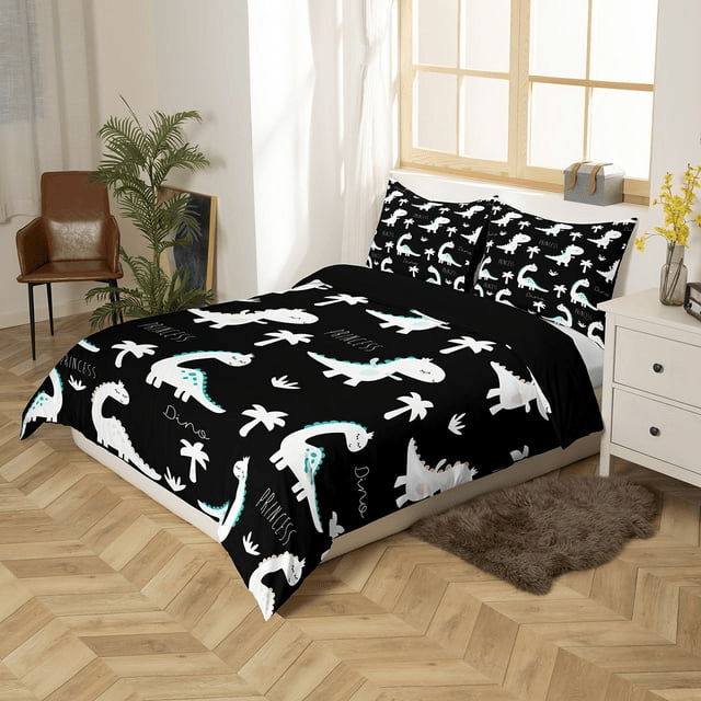 Dinosaur Bedding Set Princess Dinosaur Palm Trees Pattern Duvet Covers