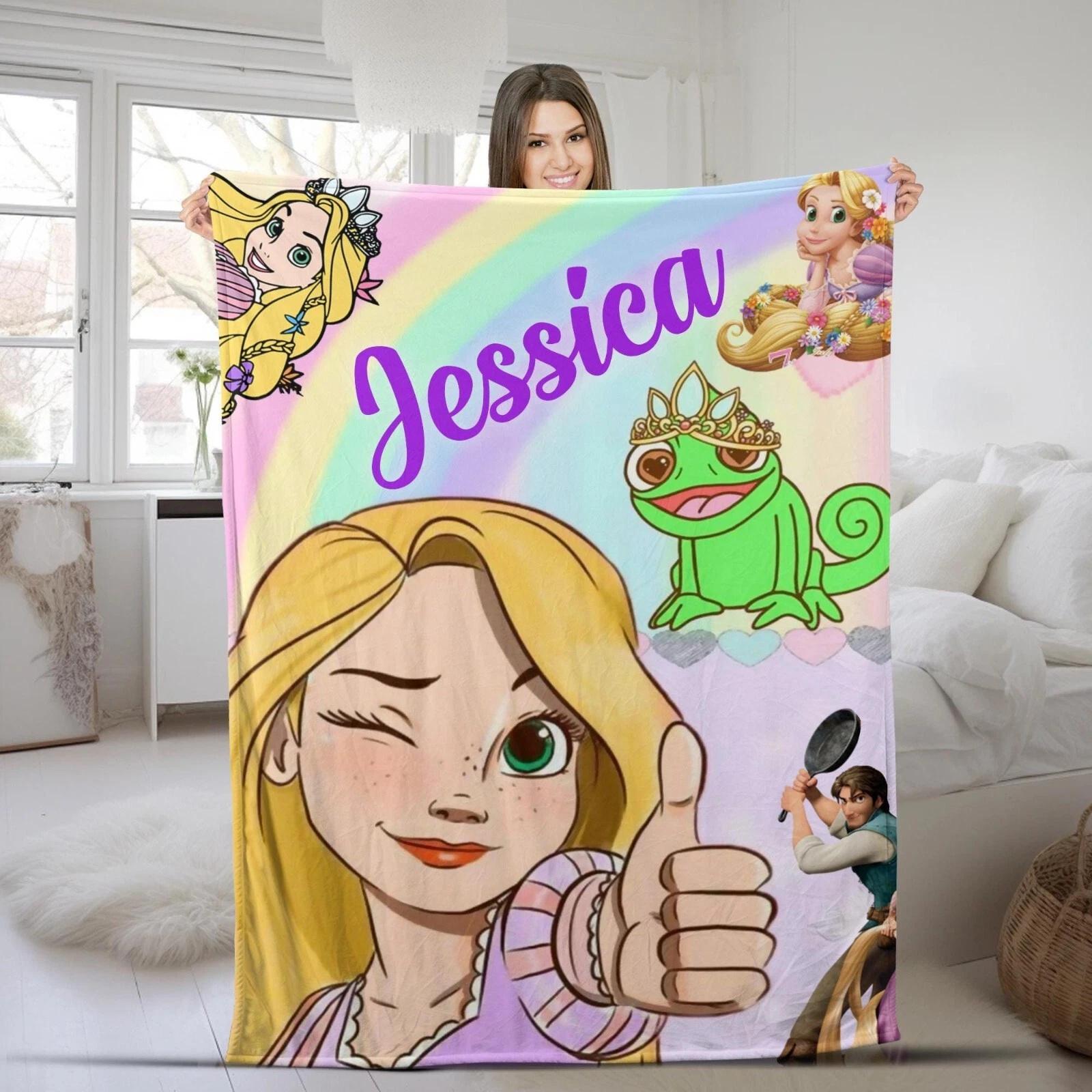 Personalized Tangled Rapunzel Blanket Watercolor Princess Fleece Sherpa Blanket