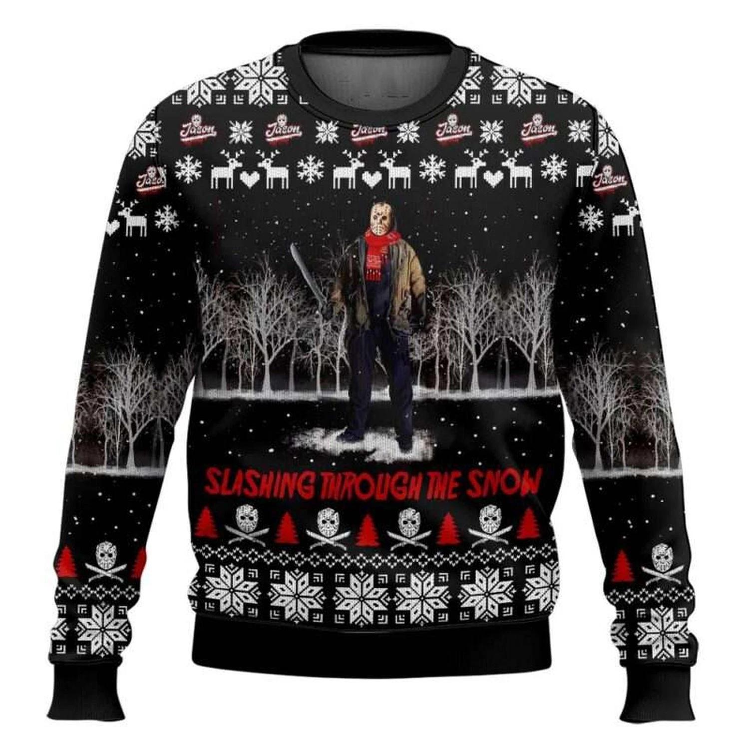 Jason Voorhees Slashing Ugly Christmas Sweater