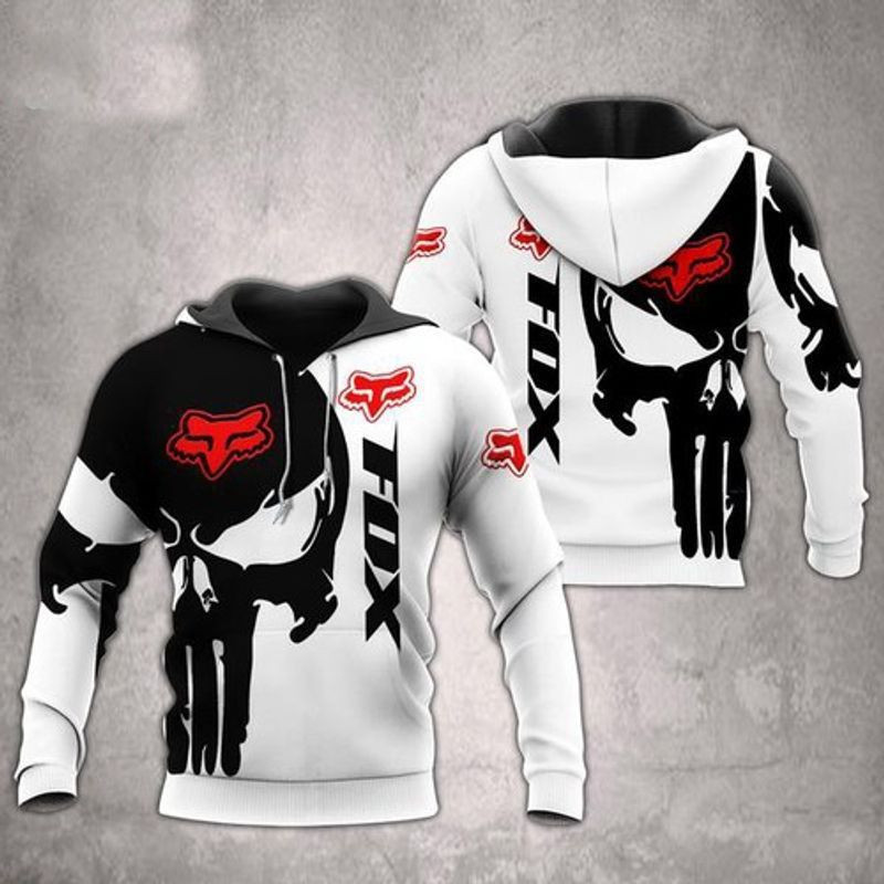 Fox Punisher Skull White Black 3d Hoodie