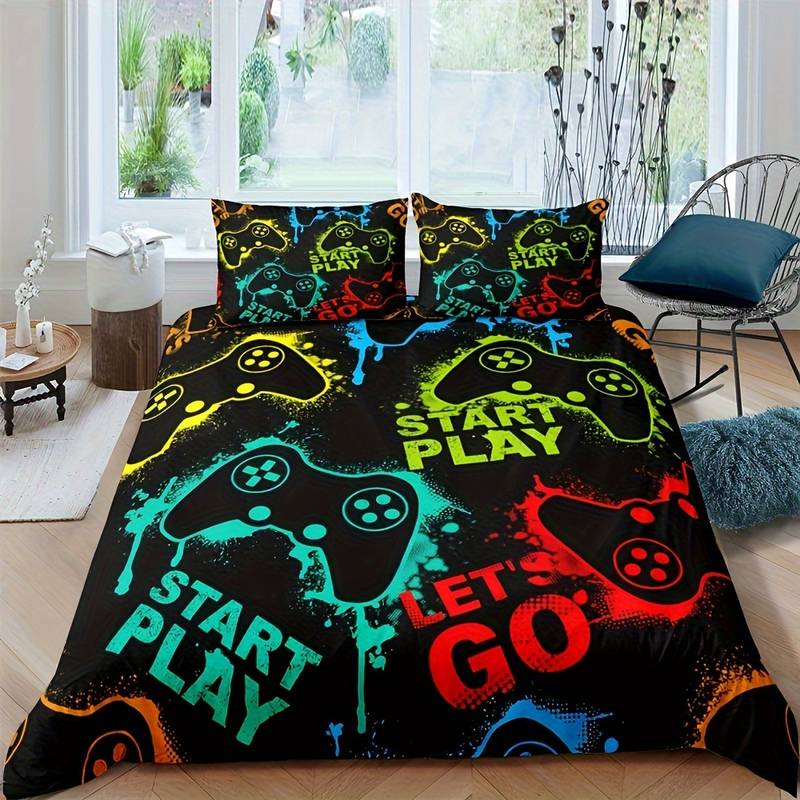 Game Bedding Set Start Play Let’s Go Game Console Duvet Covers
