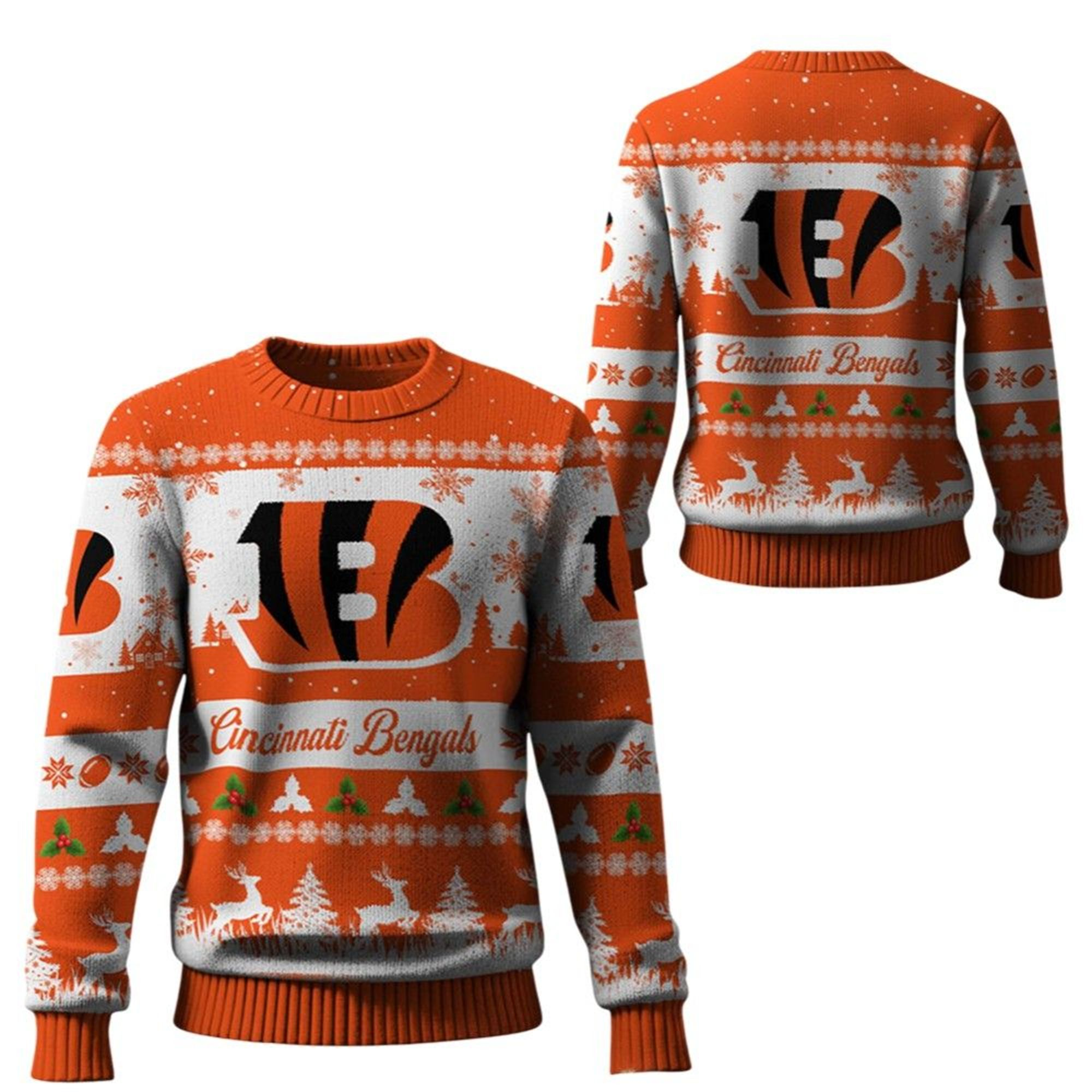 2025 Christmas Bengals Festive Reindeer Tree Ugly Sweater