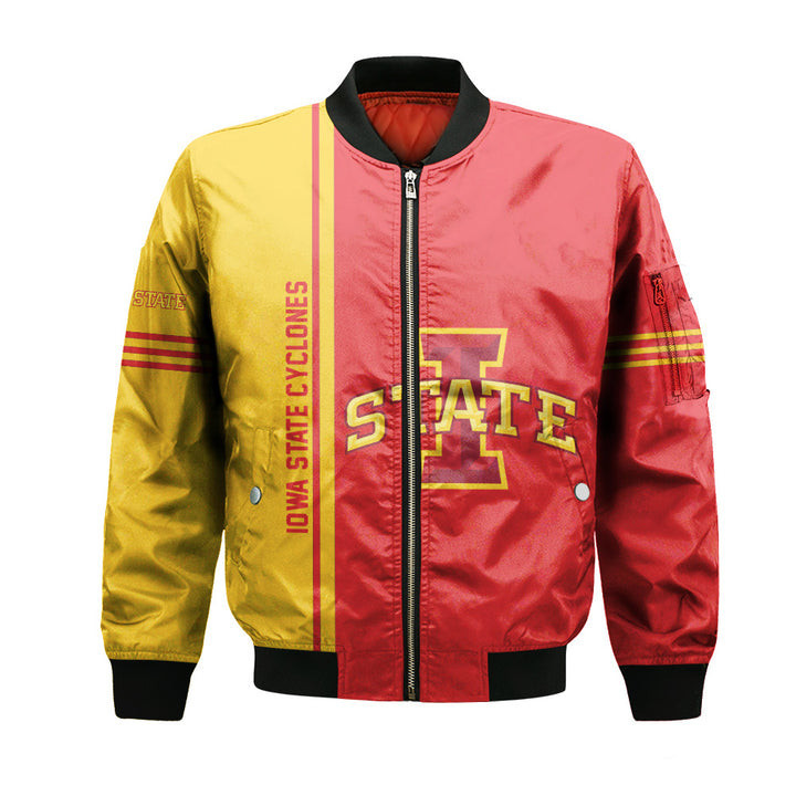 Iowa State Cyclones Custom Text Number Cardinal Orange Bomber Jacket V4