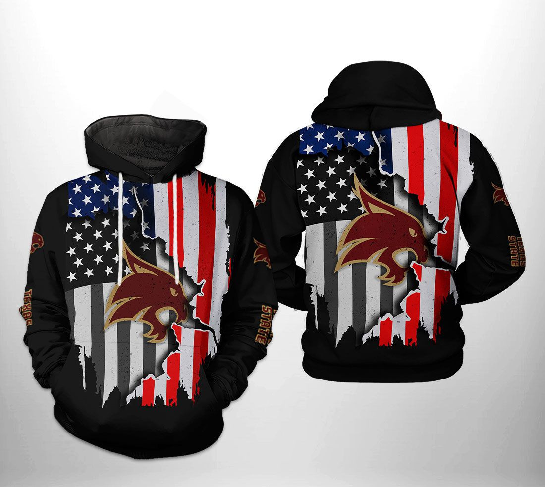 Texas State Bobcats US Flag 3D All Over Print Hoodie & Zip Hoodie