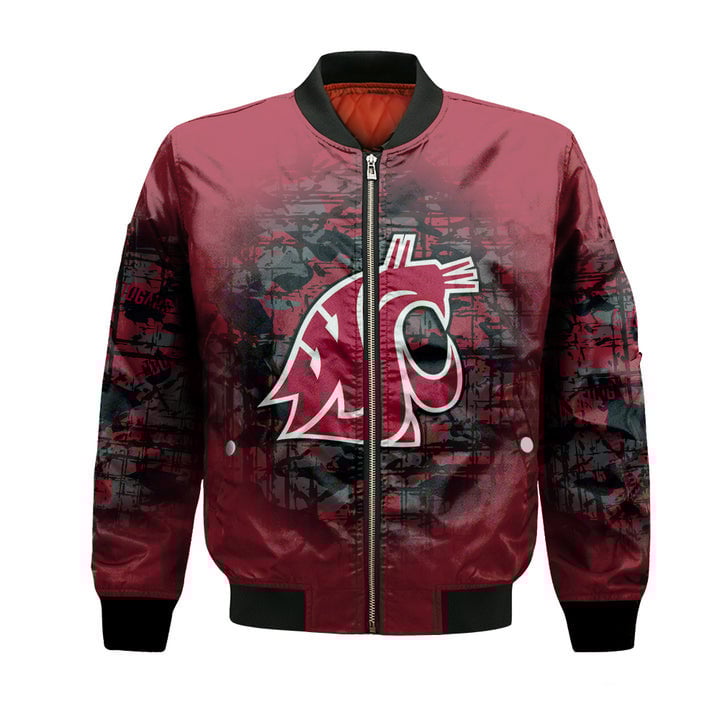 Washington State Cougars Custom Text Number Red Camo Vintage Bomber Jacket