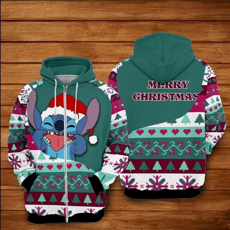 Stitch – Santa Hat With Blue Ugly Christmas Over Print 3d Hoodie Zip Hoodie
