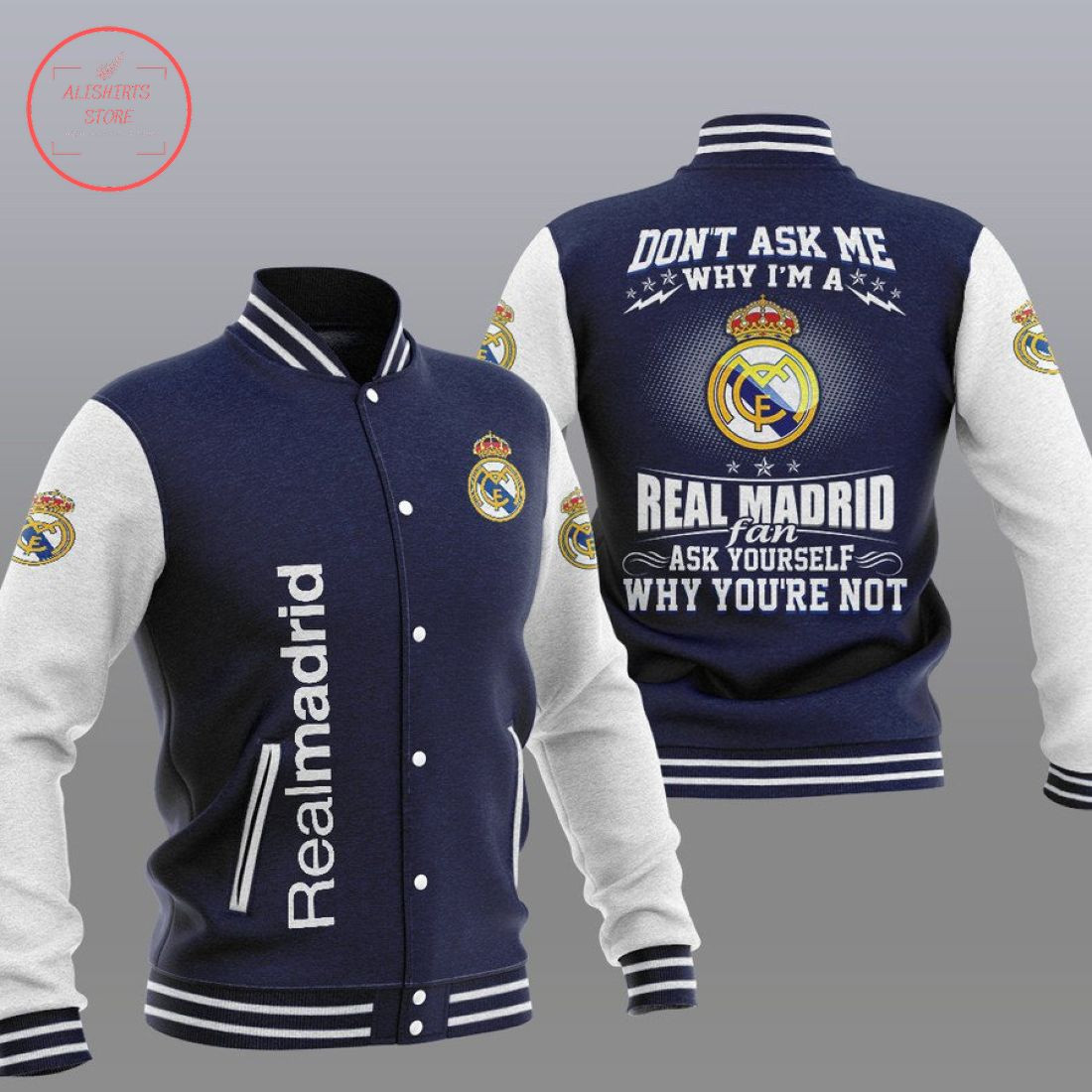 Real Madrid Dark Blue Dont Ask Me Baseball Jacket