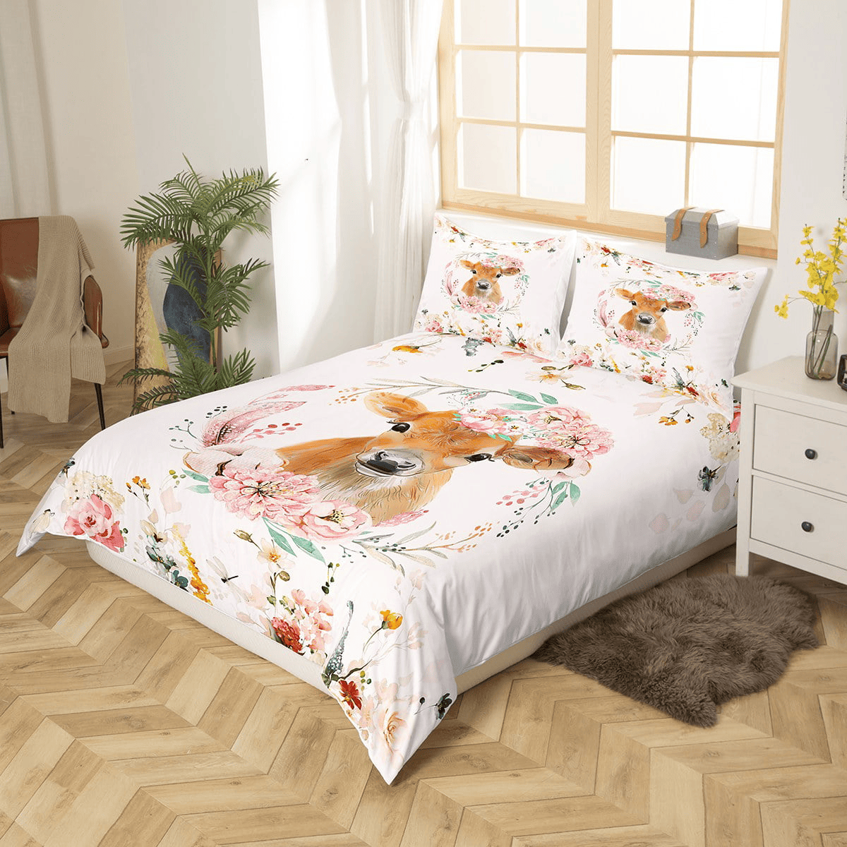 Cow Bedding Set Watercolor Flower Wild Cattle Duvet Covers