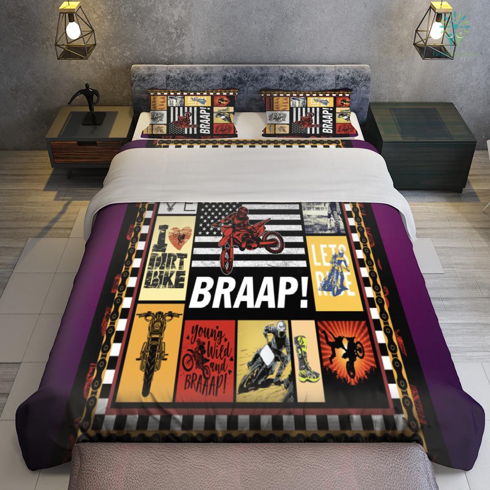 Motorcycle Bedding Set Young Wild And Braaap Duvet Covers Red