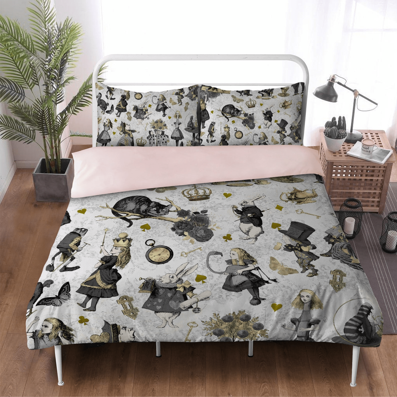 Alice In Wonderland Bedding Set Vintage Alice And Characters Pattern Duvet Covers