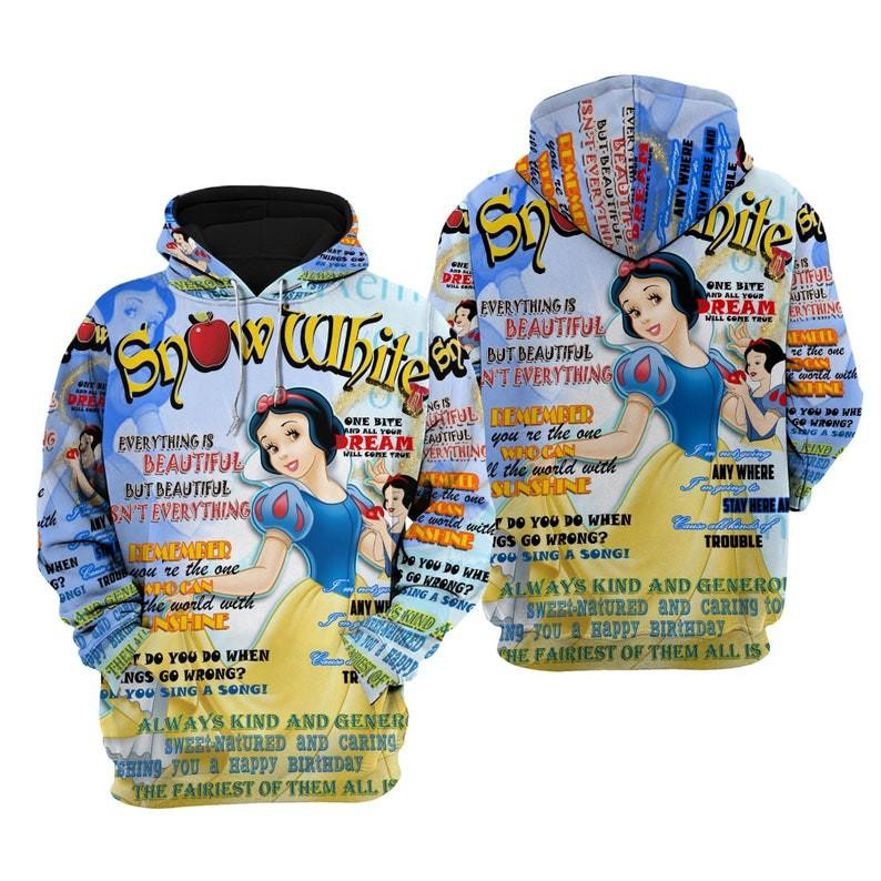 Cartoon Snow White And Seven The Dwarfs, Snow White Princess Punk Words Pattern All Over Print Hoodie, Zip Hoodie