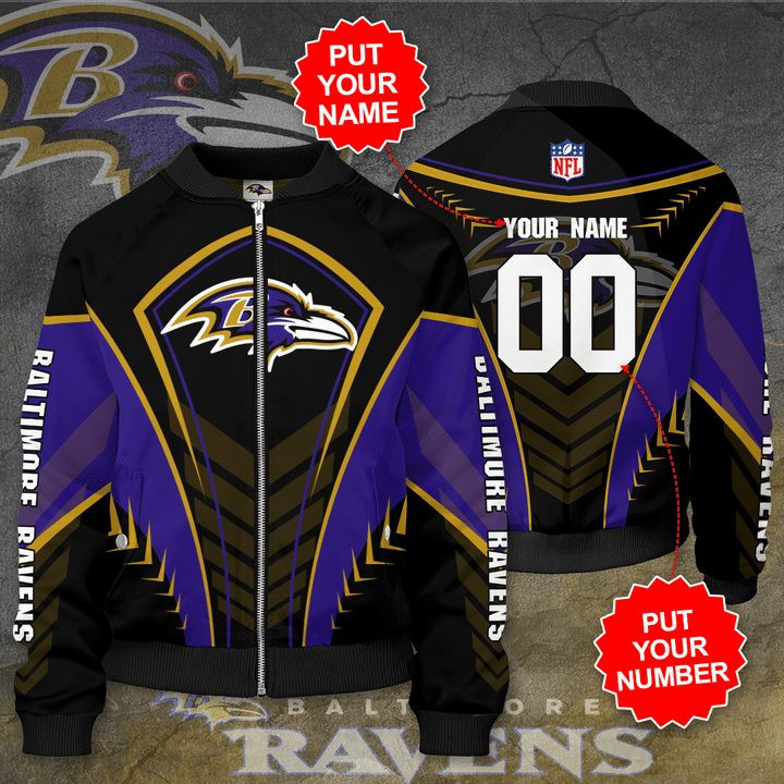 Baltimore Ravens Custom Name Number Black Purple Bomber Jacket