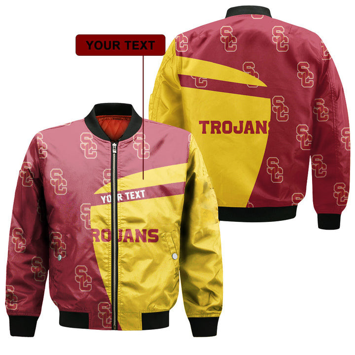 USC Trojans Custom Text Cardinal Gold Bomber Jacket V7