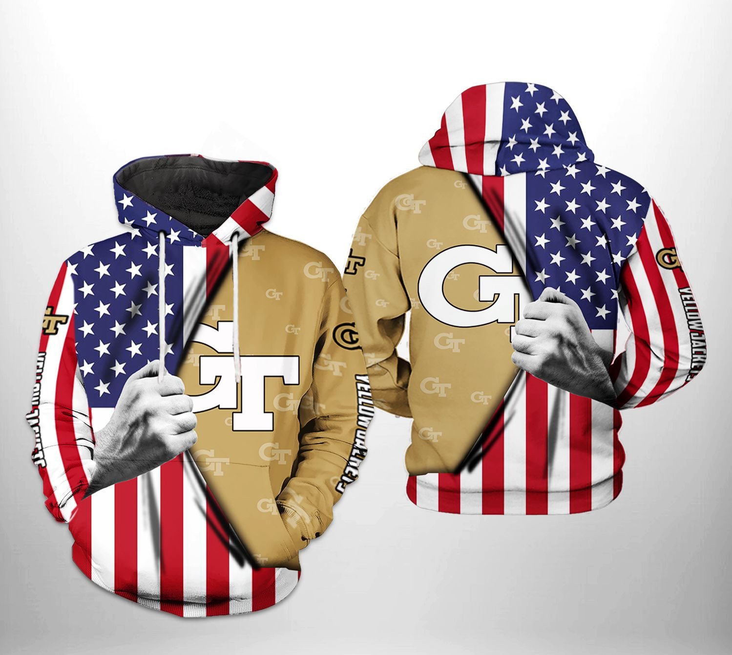 Georgia Tech Yellow Jackets US FLag 3D All Over Print Hoodie & Zip Hoodie