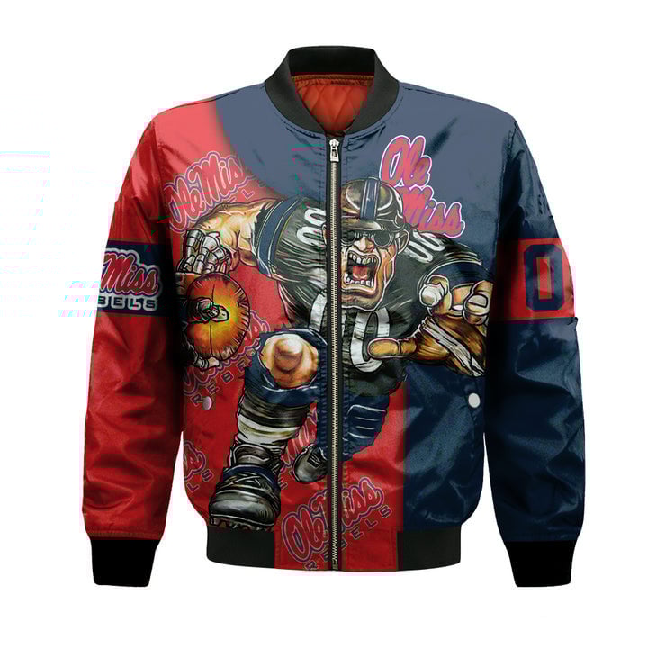 Ole Miss Rebels Custom Number Red Blue Bomber Jacket V2