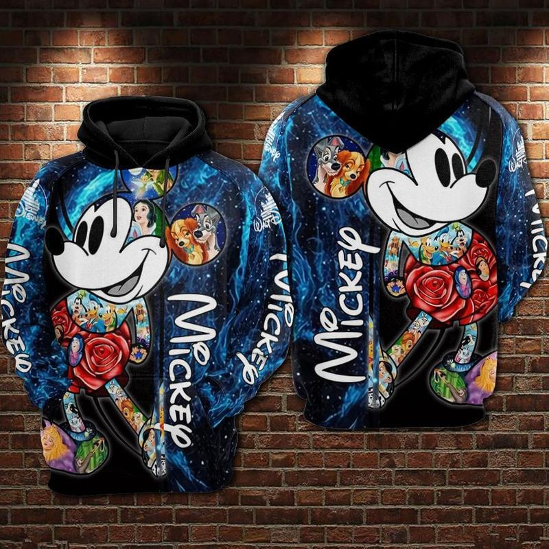Mickey With All Characters From Galaxy Over Print 3d Hoodie Zip Hoodie