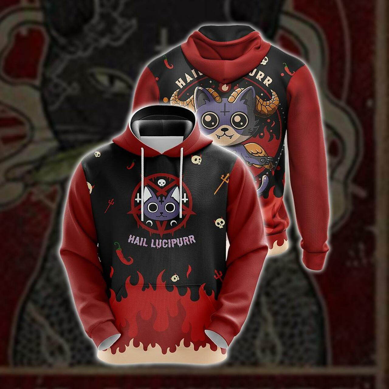 Hail Lucipurr Cat Unisex 3D All Over Print Hoodie & Zip Hoodie