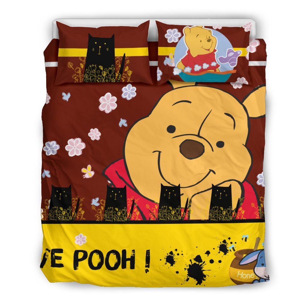 WTP Bedding Set DN Love Pooh Black Cat Pattern Duvet Covers Brown