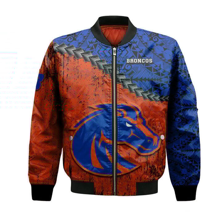 Boise State Broncos Orange Blue Grunge Polynesian Bomber Jacket