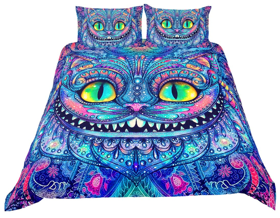 Alice In Wonderland Bedding Set Cheshire Cat Mandala Art Duvet Covers