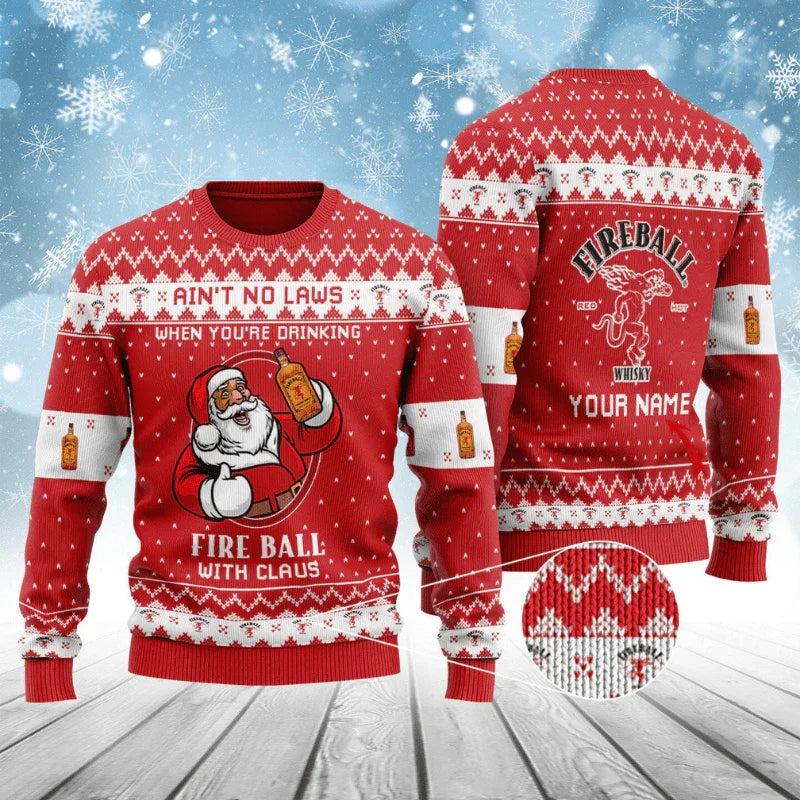 Personalized Fireball With Claus Ugly Christmas Sweater