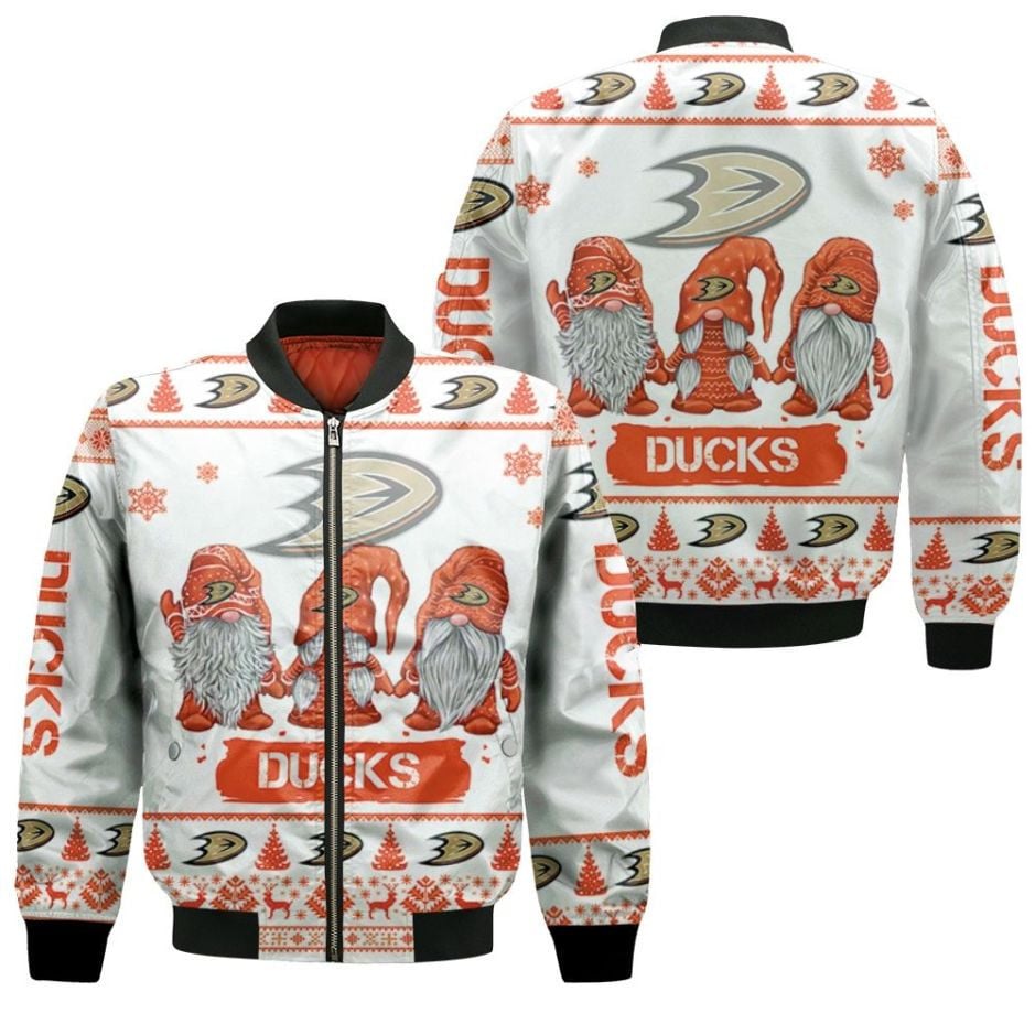 Anaheim Ducks White Orange Drwafs Ugly Christmas Bomber Jacket