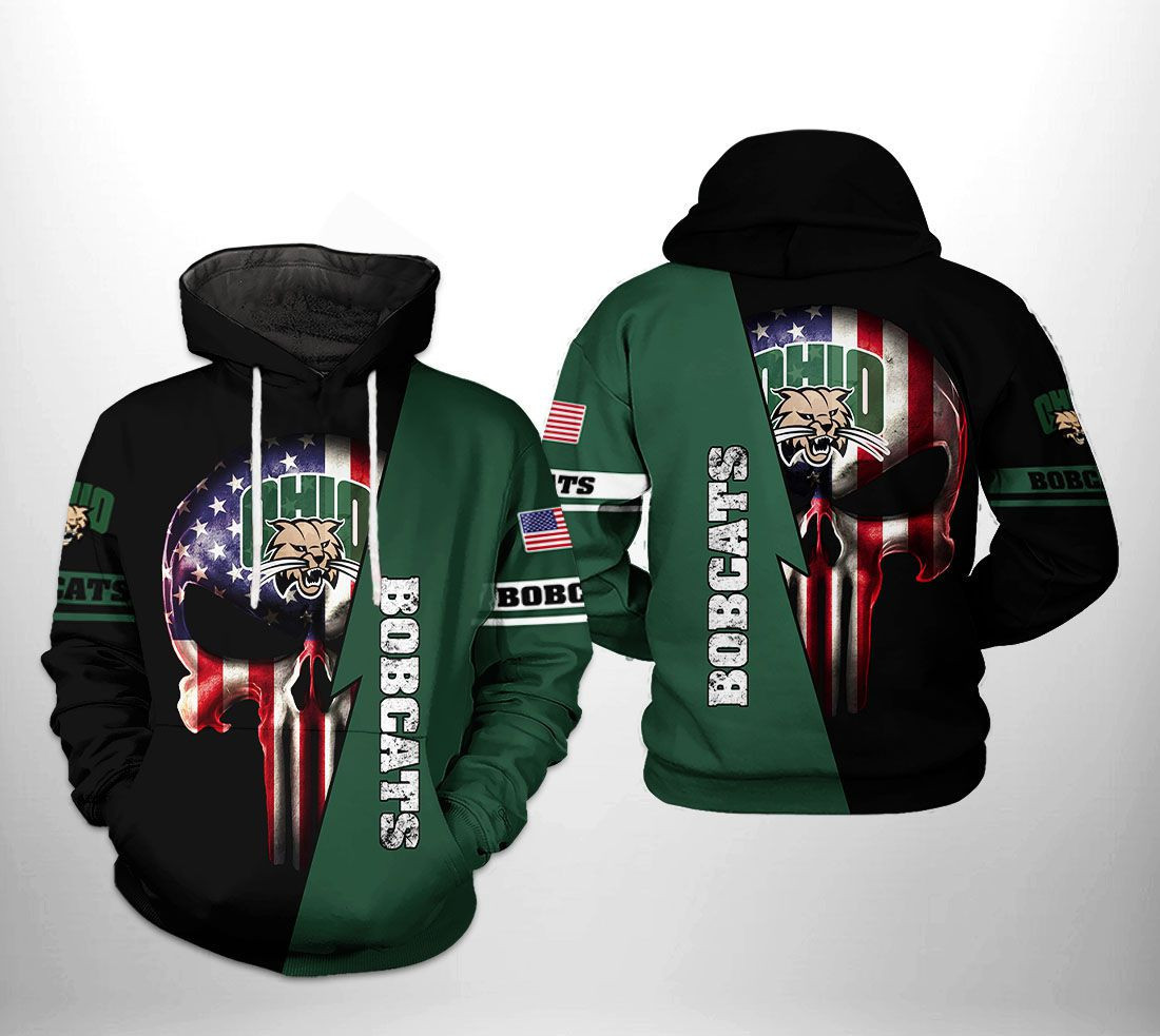 Ohio Bobcats US Flag Skull 3D All Over Print Hoodie & Zip Hoodie