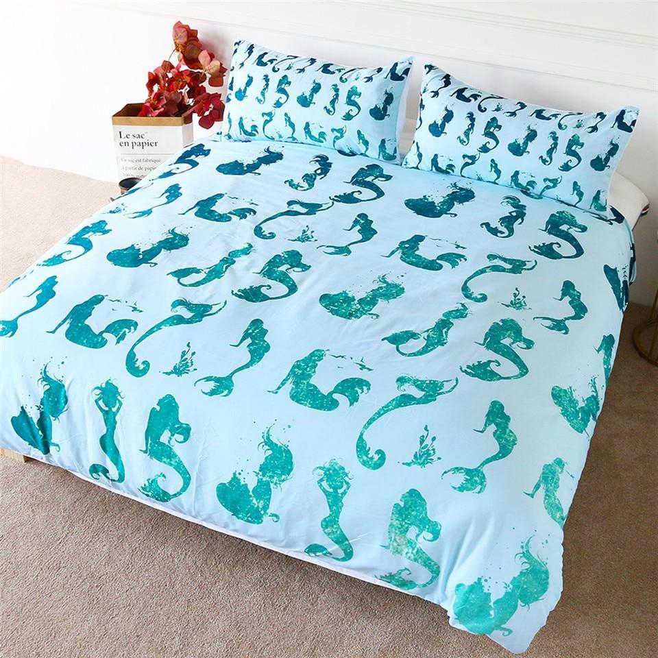 Mermaid Bedding Set Mermaid Poses Silhouette Pattern Duvet Covers