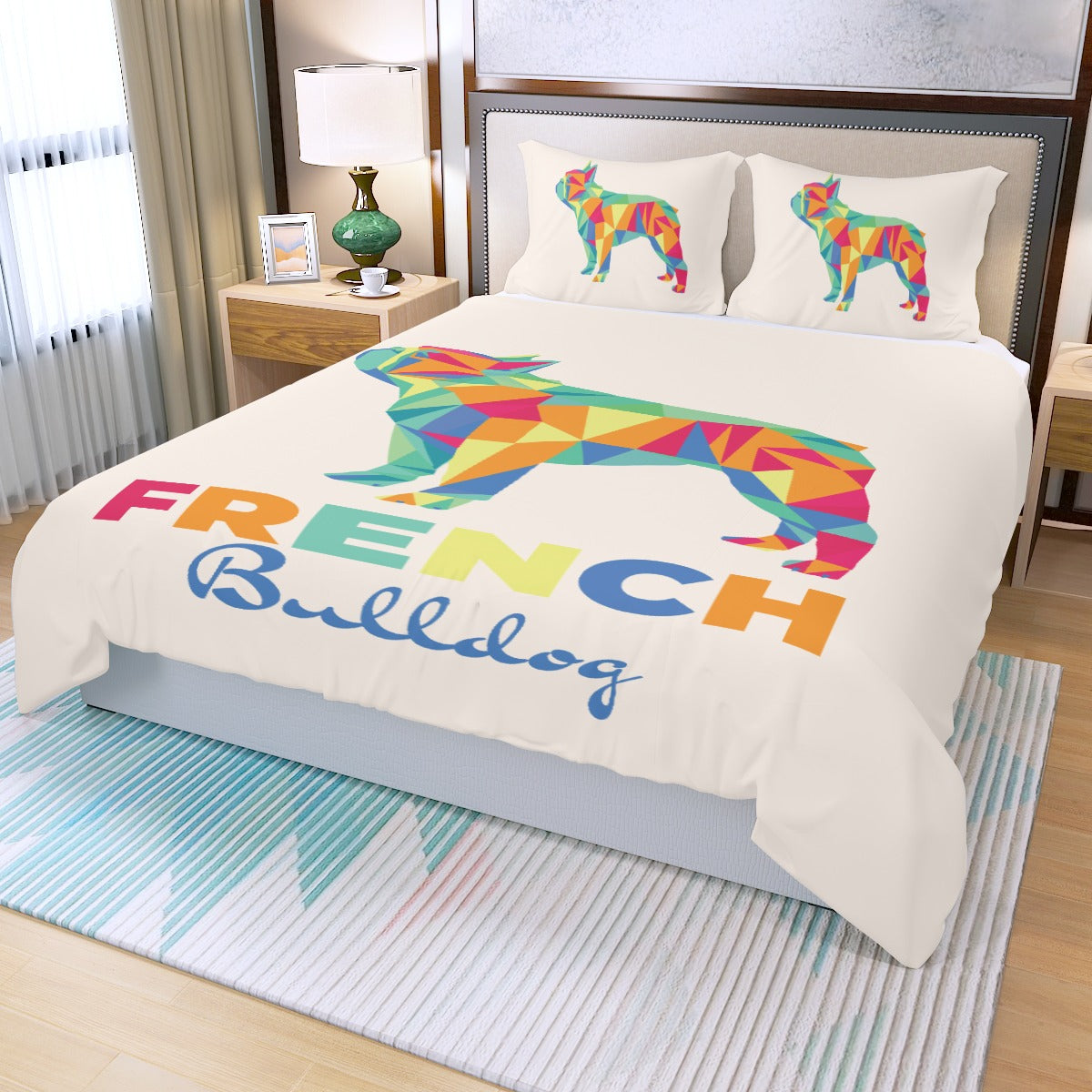Dog Bedding Set Polygon French Bulldog Graphic Duvet Covers