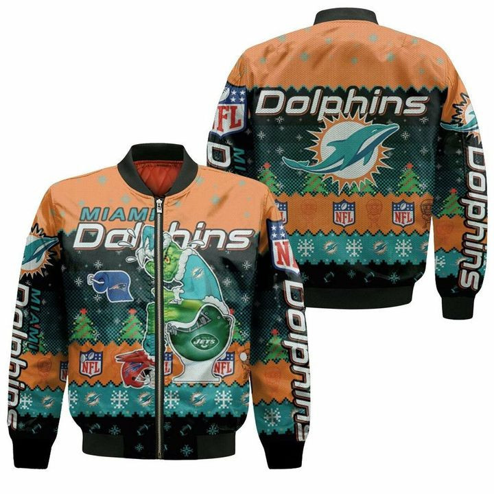 Miami Dolphins The Grinch Ugly Christmas Bomber Jacket
