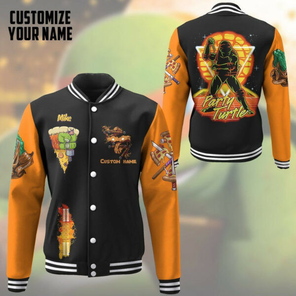 Gearhumans 3d Orange Michelangelo Tmnt Mike Mikey Cosplay Custom Name Baseball Jacket 18, Gift Lover Baseball Jacket 332