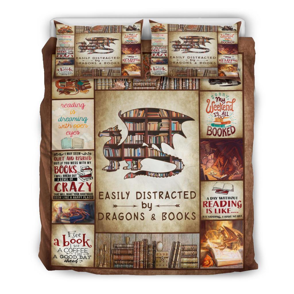 Book Bedding Set Easily Distracted By Books And Dragons Duvet Covers