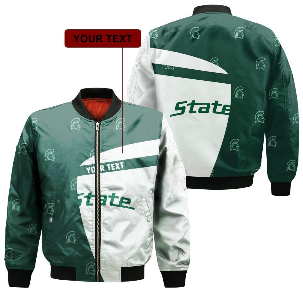 Michigan State Spartans Custom Text Green White Bomber Jacket
