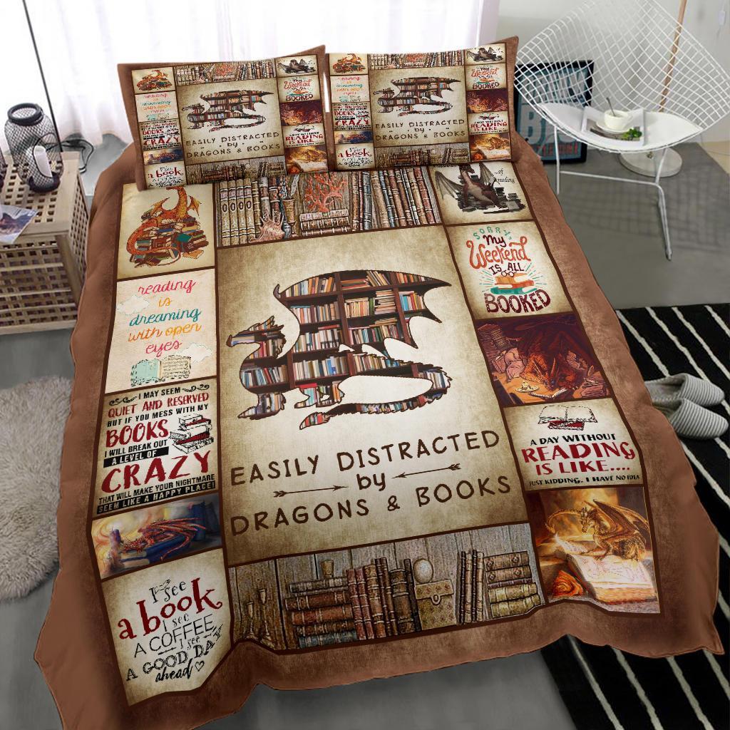 Book Bedding Set Easily Distracted By Books And Dragons Duvet Covers