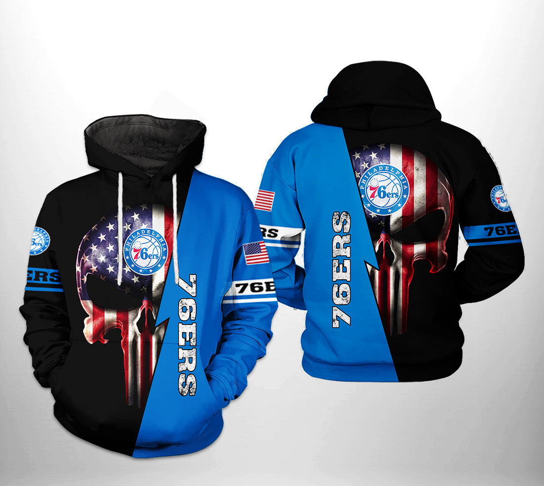 Philadelphia 76ers US Flag Skull Team 3D All Over Print Hoodie & Zip Hoodie