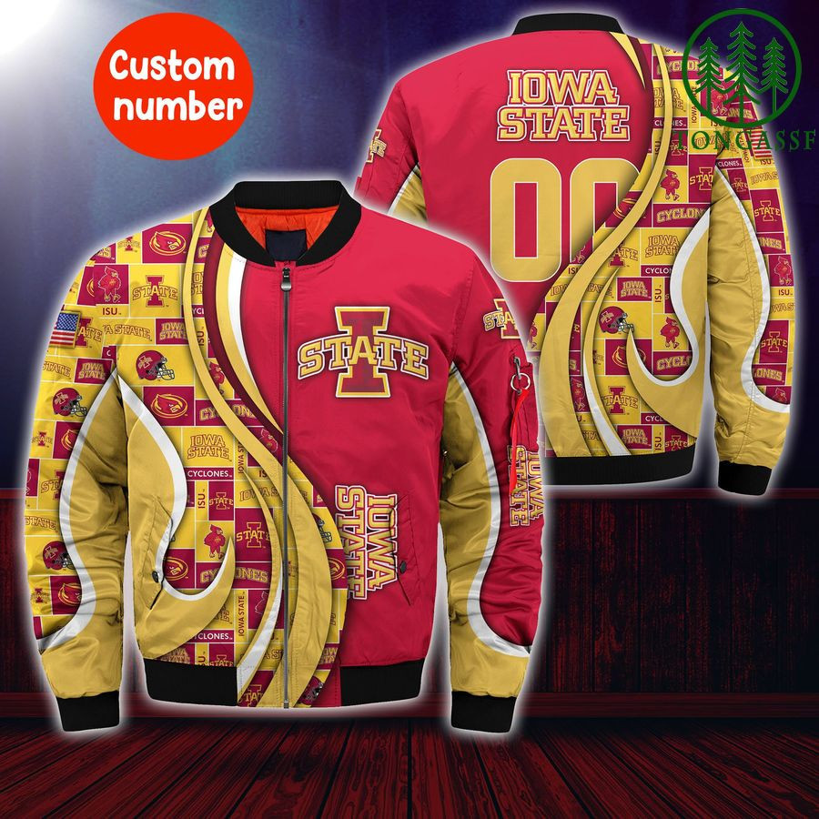 Iowa State Cyclones Custom Number Orange Gold Bomber Jacket