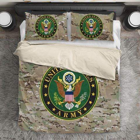 Veteran Bedding Set United States Army Symbol Camo Pattern Duvet Covers Brown