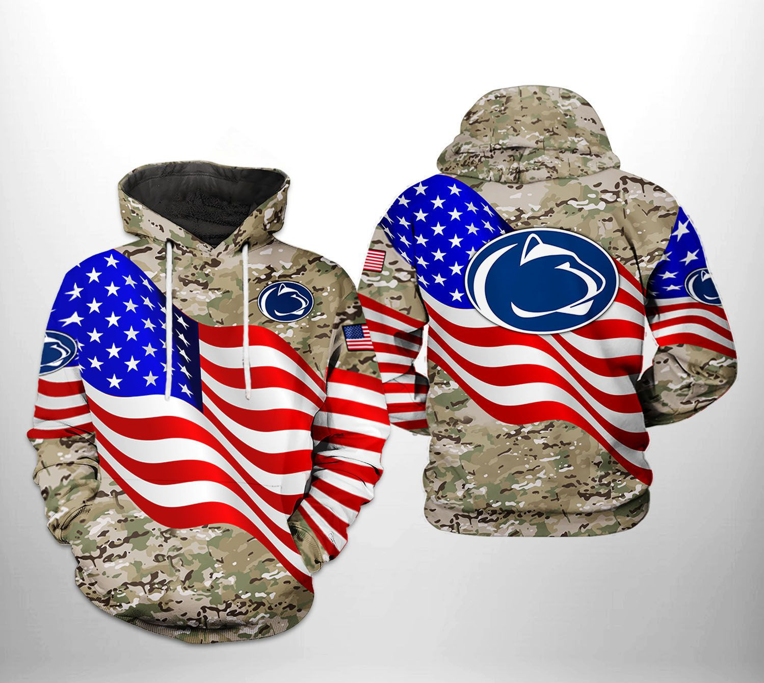 Penn State Nittany Lions US Flag Camo Veteran 3D All Over Print Hoodie & Zip Hoodie
