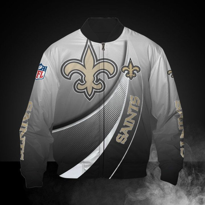 New Orleans Saints Grey White Curve Graphic Bomber Jacket