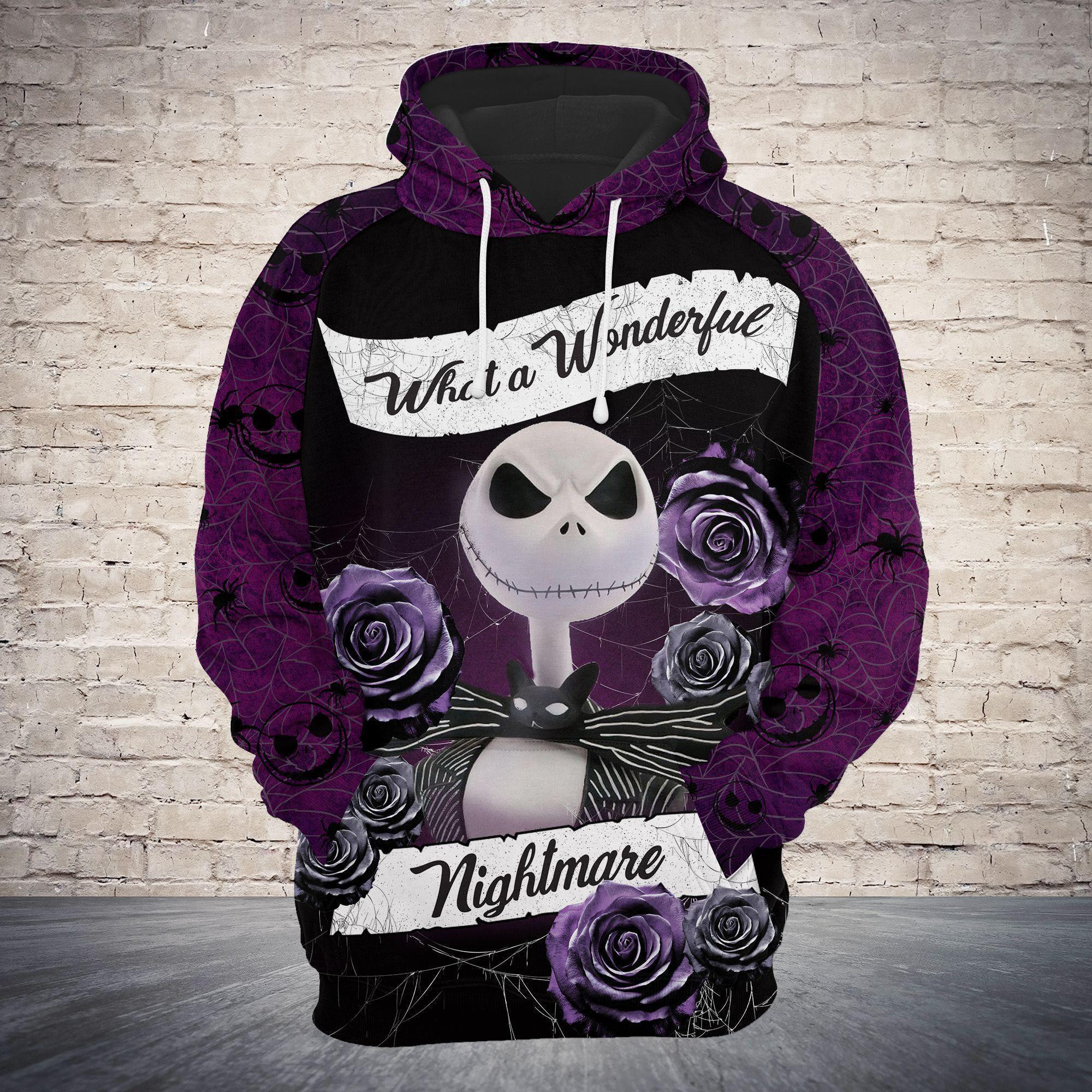 Nightmare Before Christmas Jack Skellington What A Wonderful Nightmare Purple Flower Aop Hoodie