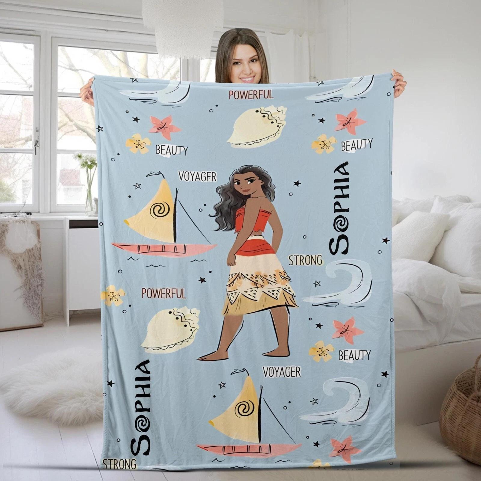 Personalized Moana Baby Blanket Princess Inspired Baby Name Fleece Sherpa Blanket
