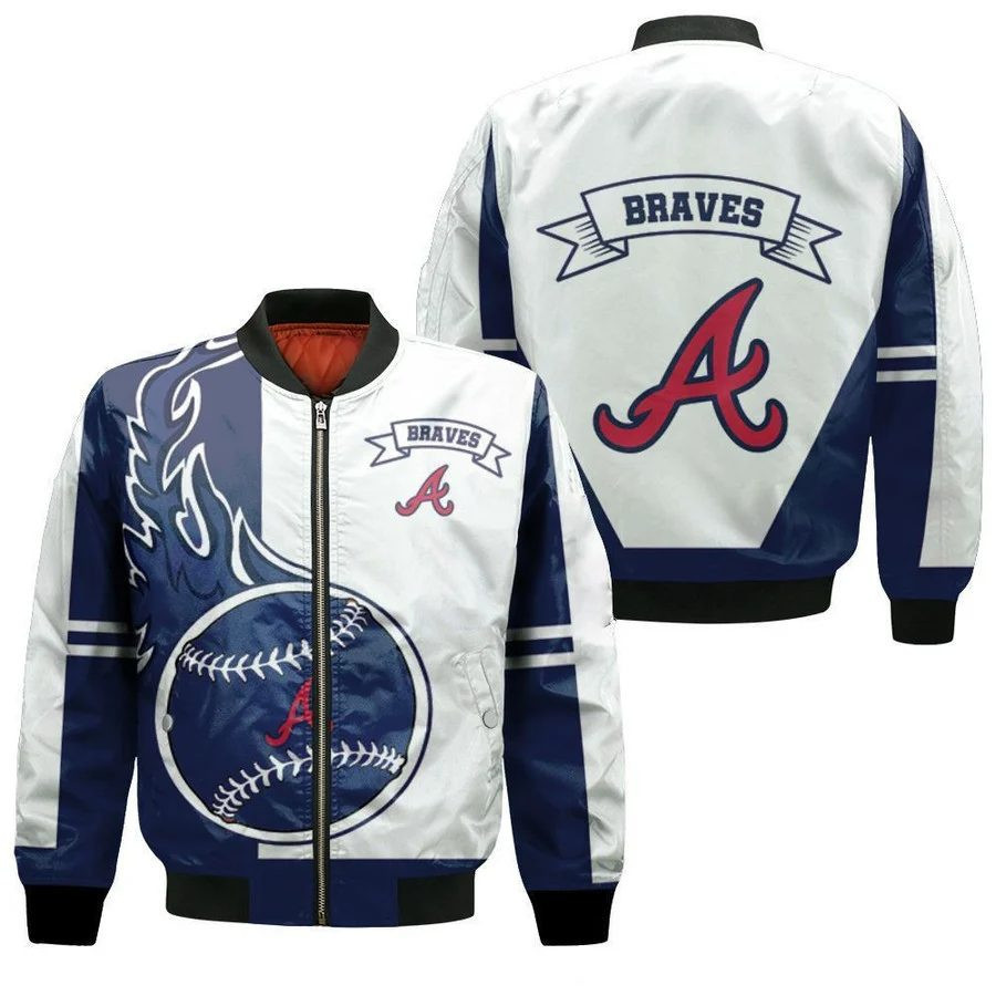 Atlanta Braves White Navy Blue Bomber Jacket