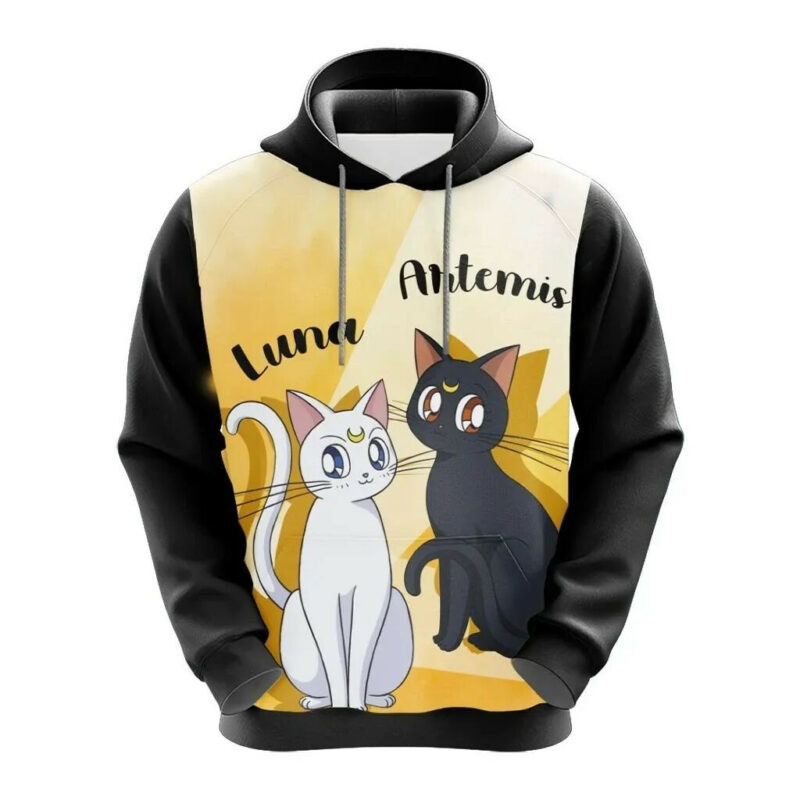 Sailor Moon Cats Luna Artemis Black 3d Hoodie Zip Hoodie