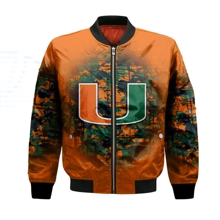 Miami Hurricanes Custom Text Number Orange Green Bomber Jacket V4