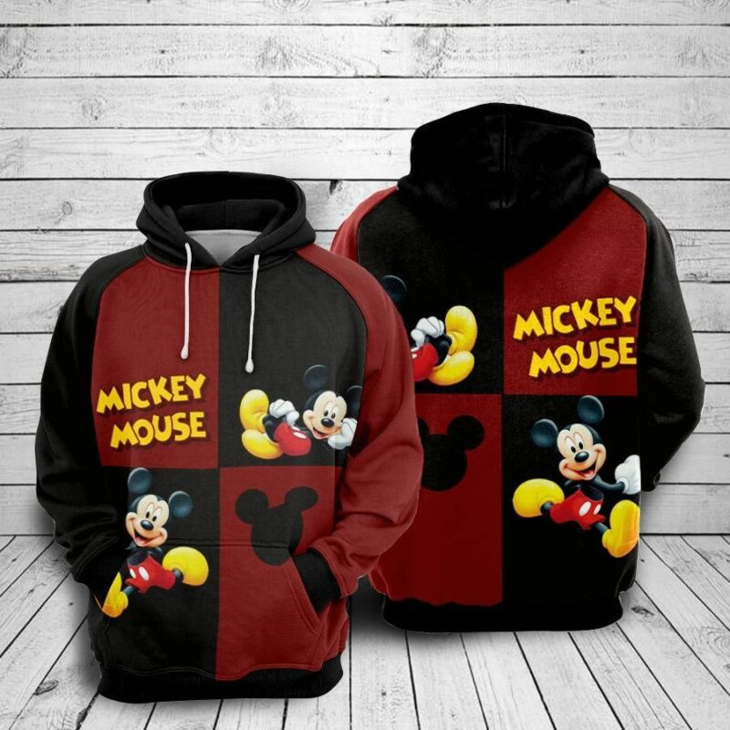 Mickey Mouse Black Red Over Print 3d Hoodie Zip Hoodie