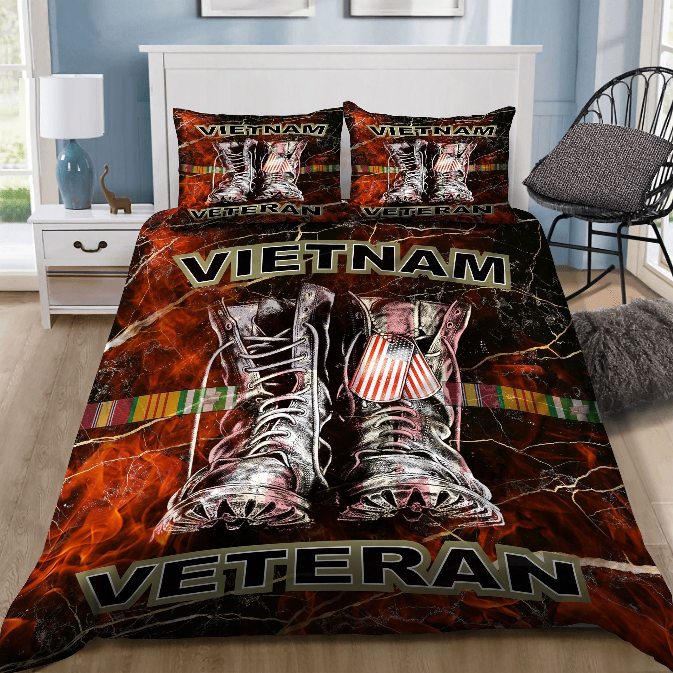 Veteran Bedding Set Vietnam Veteran Boot And Dog Tag Duvet Covers