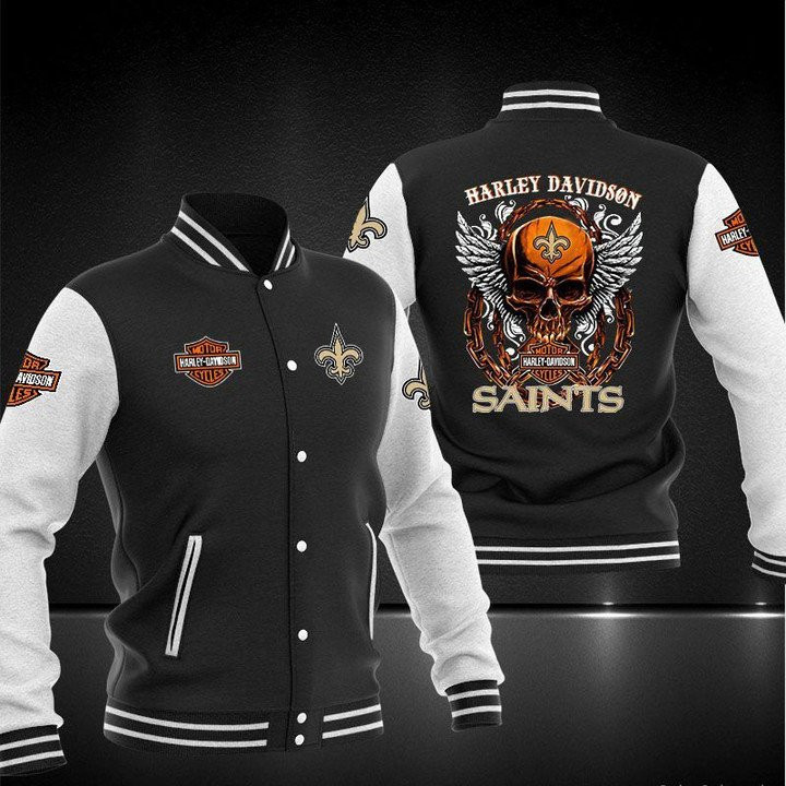 New Orleans Saints Black Harley Daividson Baseball Jacket
